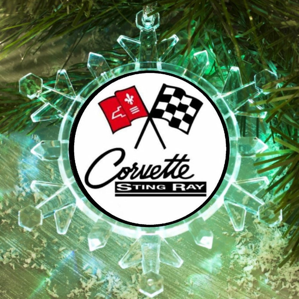 Corvette Chevy Sting Ray Snowflake Blinks Lit Holiday Christmas Tree Ornament